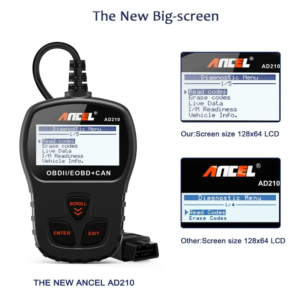 Автомобильный диагностический сканер Ancel AD210 OBD2 для диагностики двигателя в