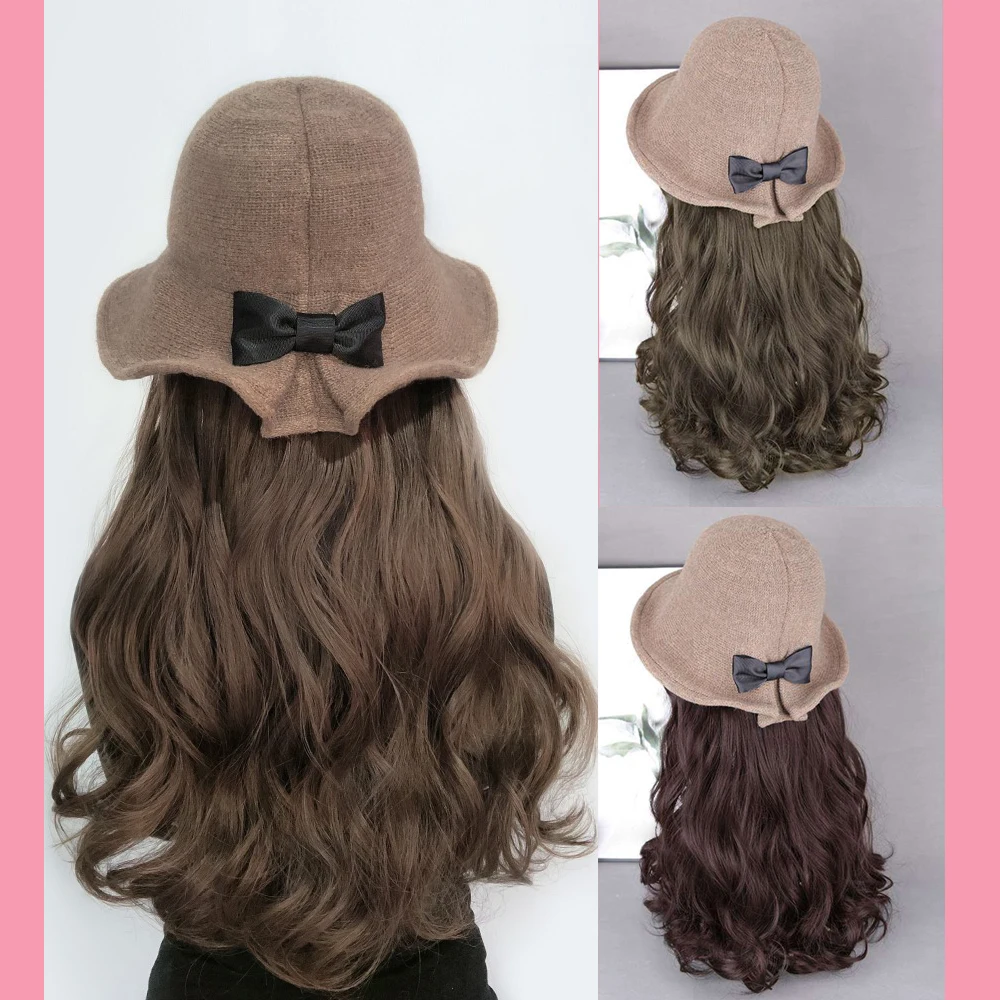 

New concubine StoreWig One Bow Big Wave Curly Hair 45CM Synthetic Hair Fluffy Matte Natural Hair Easy To Take Care Of