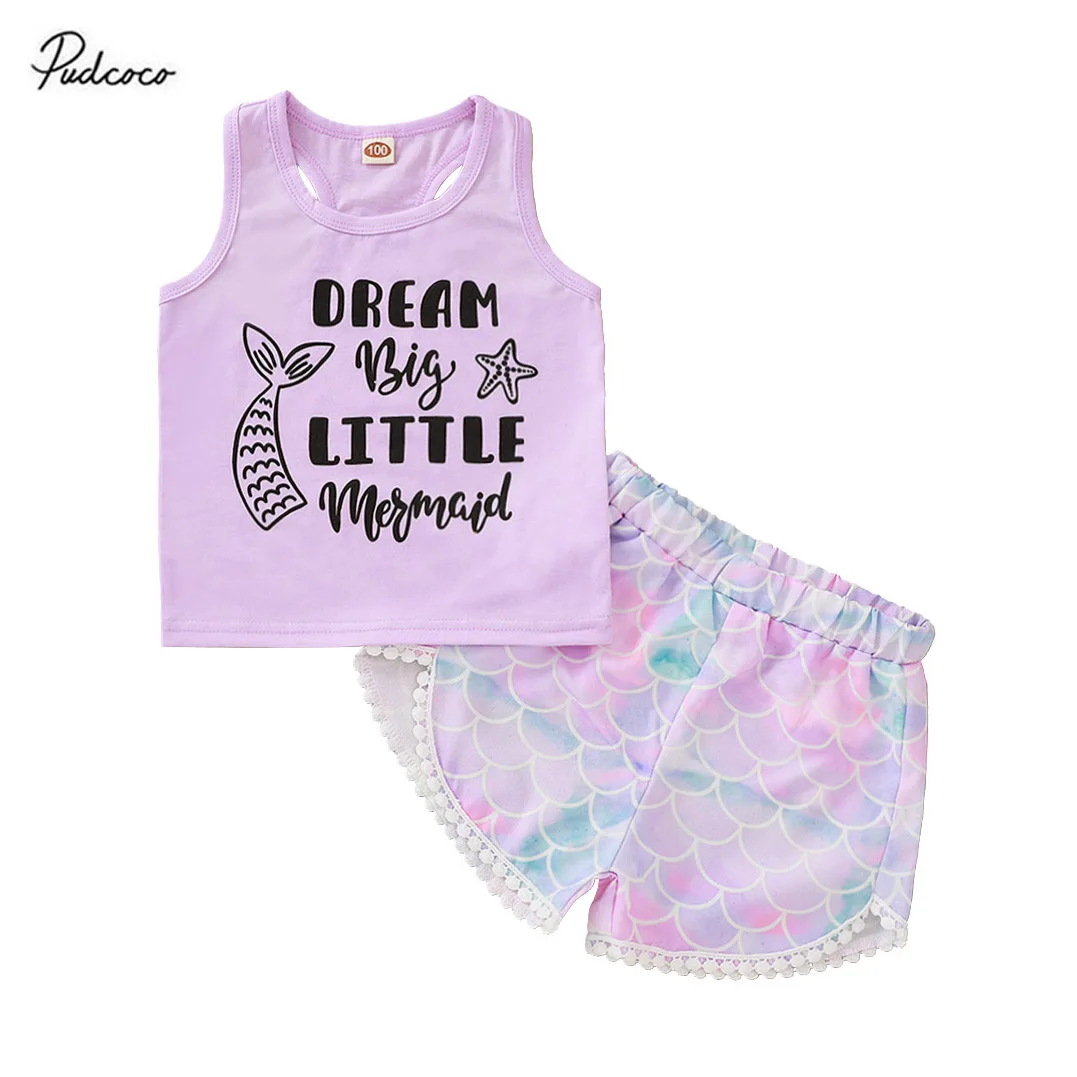 Летняя одежда для маленьких девочек Майка без рукавов с буквенным принтом Топ и