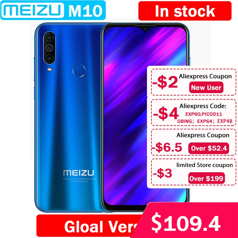 Meizu M10 глобальная версия 3 ГБ 32 MTK P25 Восьмиядерный 4000 мАч большая батарея Тройная