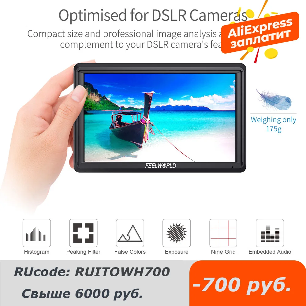 Billig FEELWORLD FW568 5,5 Zoll Kamera Feld DSLR Monitor Kleine Full HD 4K HDMI 1920x1080 IPS Video Fokus Unterstützen Für Sony Nikon Canon