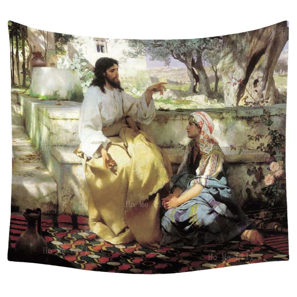 

Jesus In The Martha House And Miracle Of Christ Healing The Blind Ancient Greek Bible Story Tapestry By Ho Me Lili For Room Deco