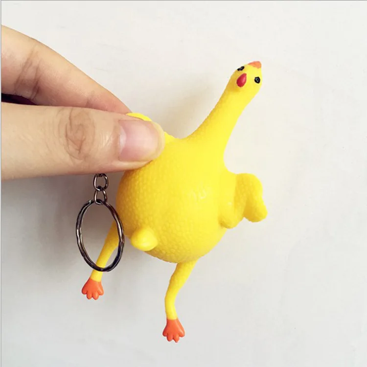

1 PCS Novelty Funny Squeeze Tricky Gadgets Toys Squeezed Chicken Egg Laying Hens with Key Ring Stress Relief Cute Presents Gifts