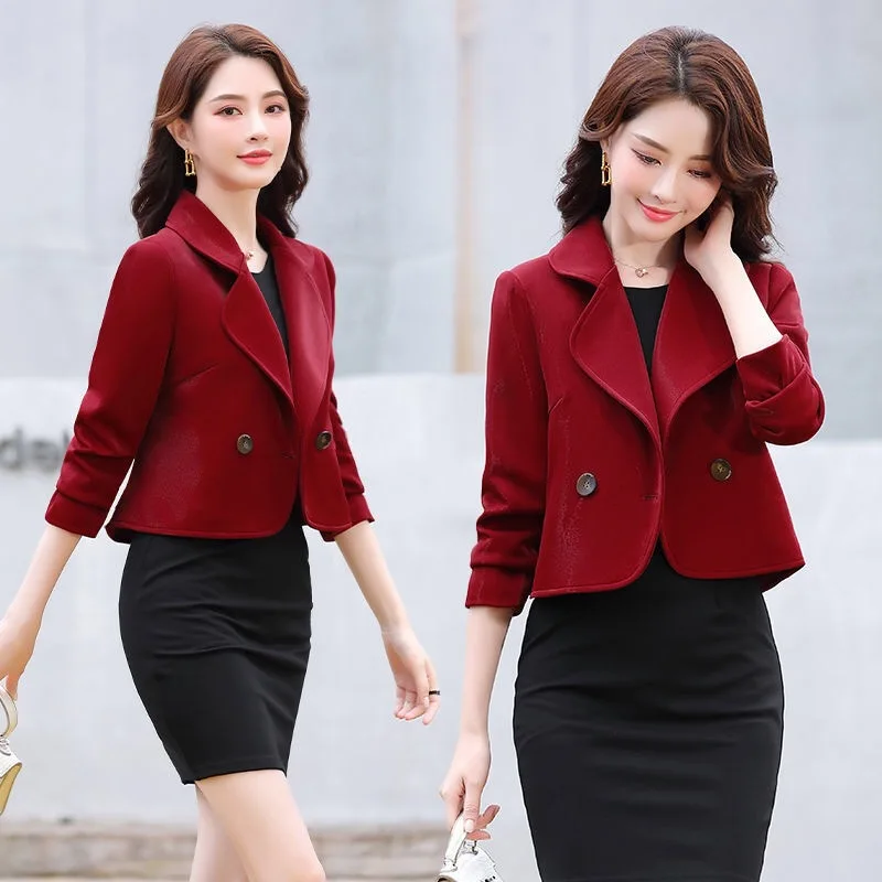 

Women Spring Autumn Short Jacket Solid Slim Waist Office Ladies Coat Plus Size All-Match Mom Basic Fashion Women's Coat New