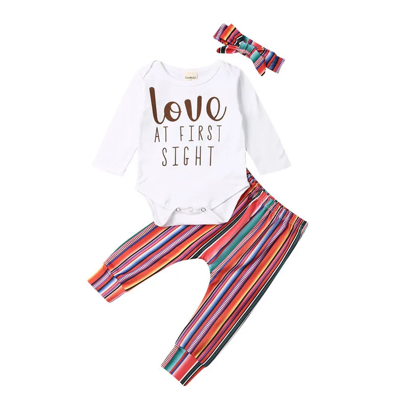 

Newborn Baby Girl Cotton Clothes Letter Print Romper+Pants +Headband 3PCS Casual Outfits
