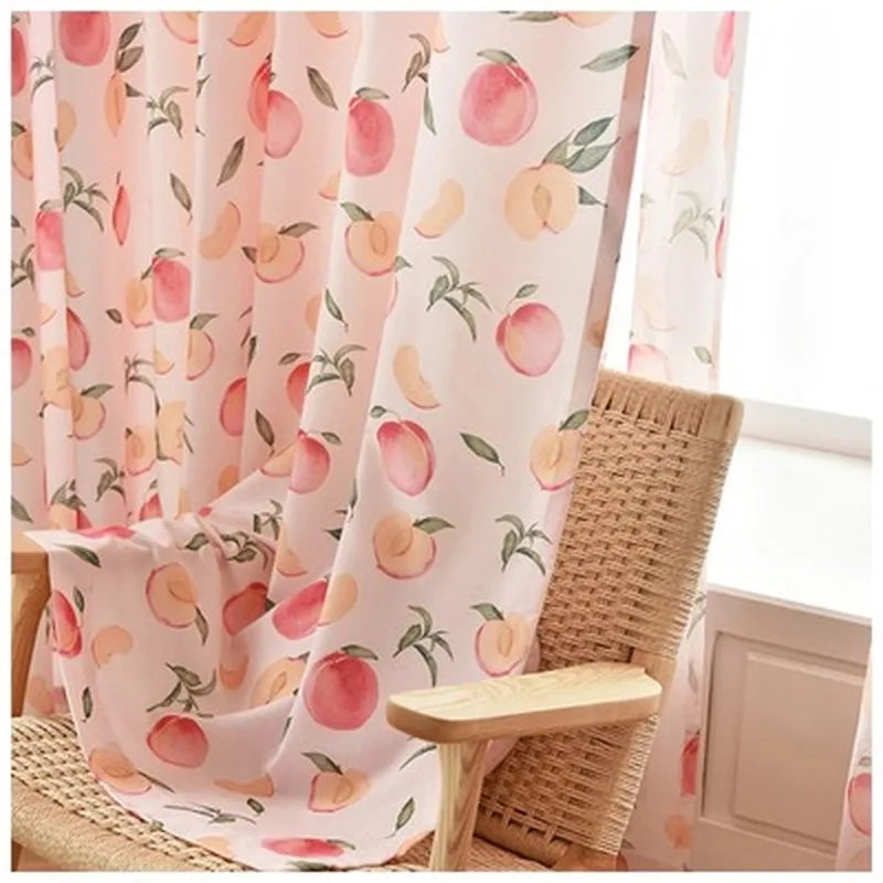 

Nordic Curtains for Living Dining Room Bedroom American Pastoral Peach Curtains Finished Fresh Semi-shading Curtains