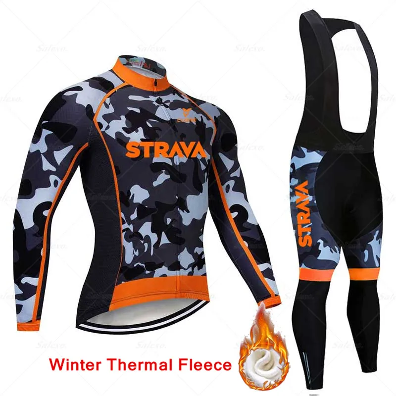 

2022 Men'sNew Winter Camouflage Cycling Clothing Thermal Fleece Bicycling Clothing Set Outdoor MTB Bike Bib Pants Ropa Ciclismo