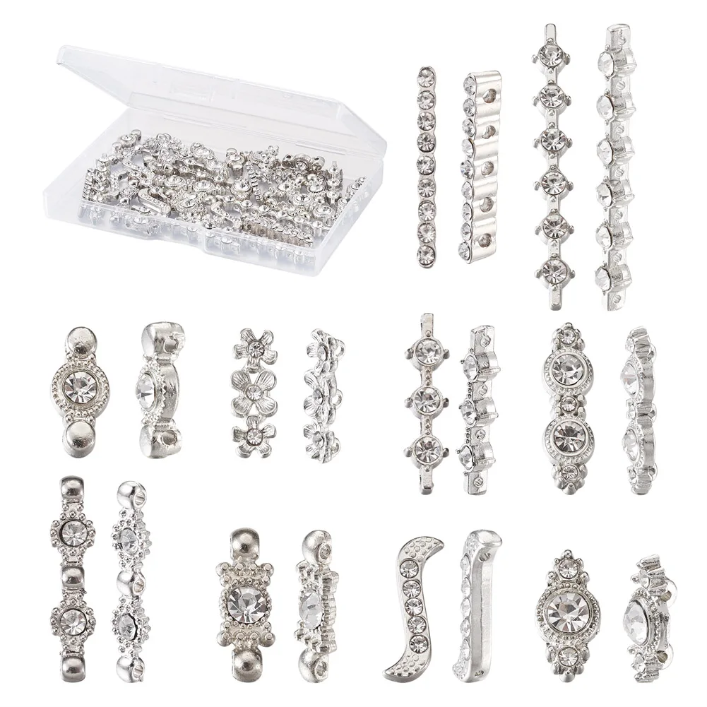 50Pcs Mixed Alloy Grade A Rhinestone Bar Spacer Silver Crystal Bars Beads For DIY Jewelry Making Findings Accessories