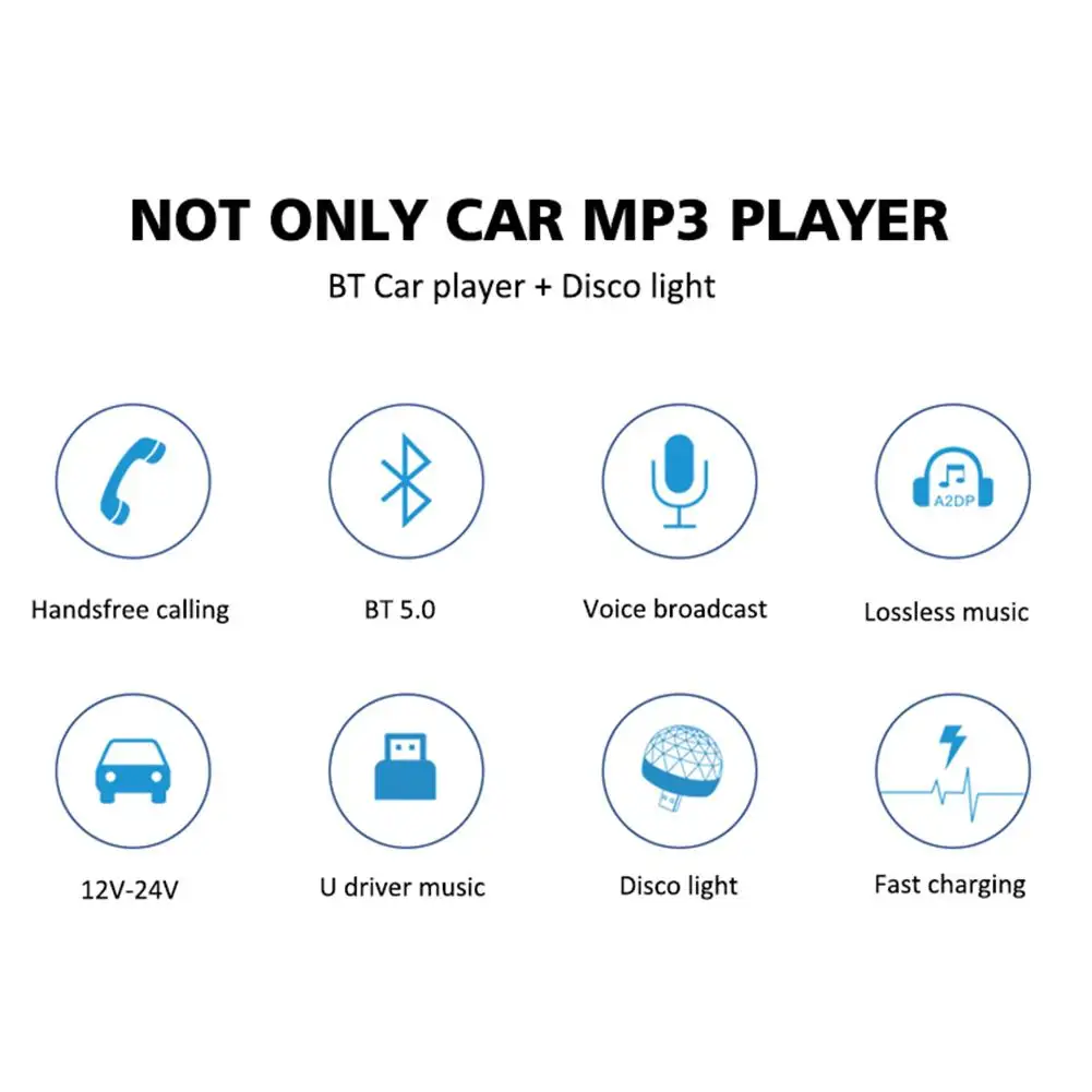 FM Transmitter Car Bluetooth 5.0 USB Charger Kit With Night Vision LED Light Adapter Built-in Noise Cancellation Microphone | Электроника