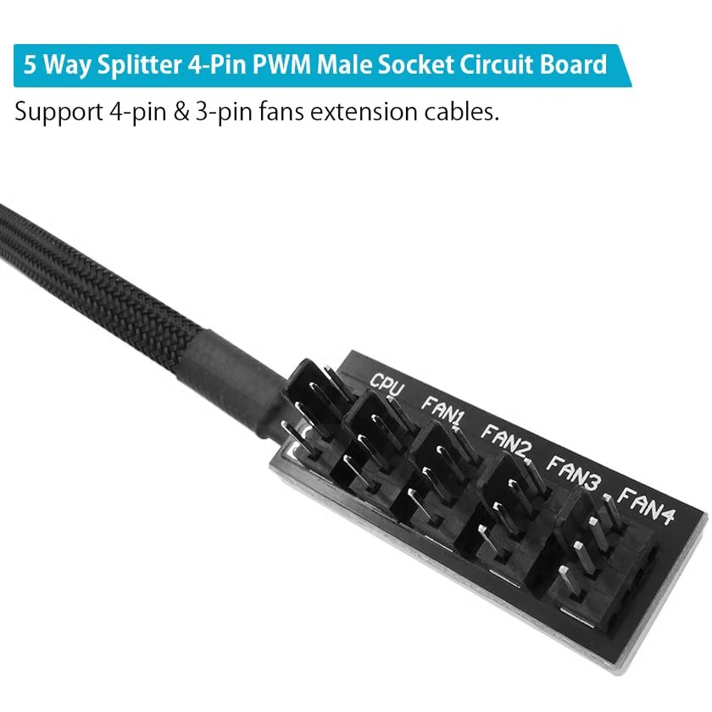 

Extension Cable Splitter Adapter Controller 1 to 5 Way 4-Pin PWM CPU Cooler Fan PC Case Fan Sleeved Power Cable Hub Splitter