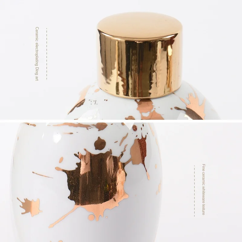 

Ceramic Decorative Pot Modern Home Bedroom New Classical White Golden Edge Storage Jar Straight round Lid Jar
