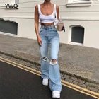 Женские рваные джинсы-колокол Y2k с вырезами, джинсы МОМ с высокой талией, шикарные расклешенные джинсовые брюки, винтажные Брюки с широкими штанинами, 6338