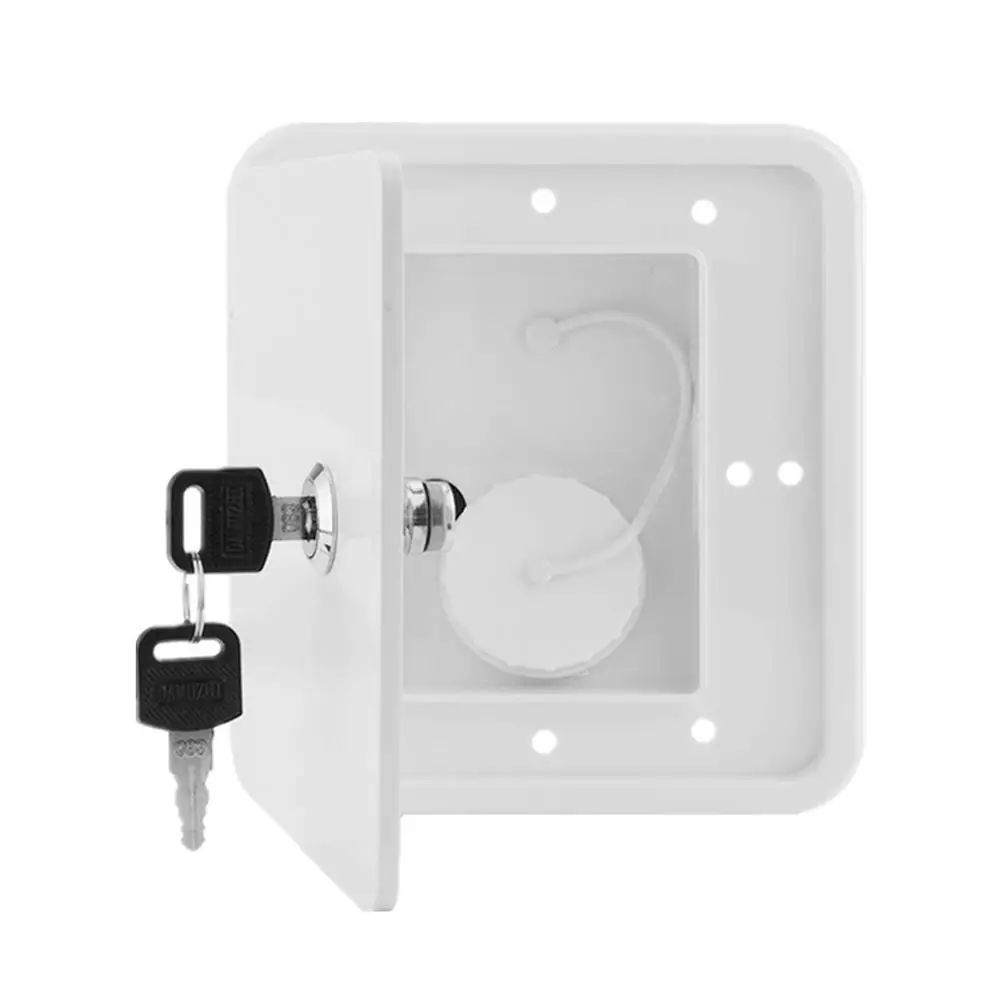 

White Gravity Water Inlet Accessories Square With Keys Cover Water Intake Lockable RV Trailer Caravan Plastic Parts Marine Boat