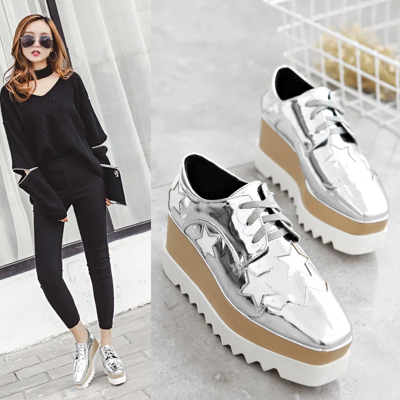 Ltart/обувь со звездами Обувь на платформе Тонкие туфли танкетке с квадратным