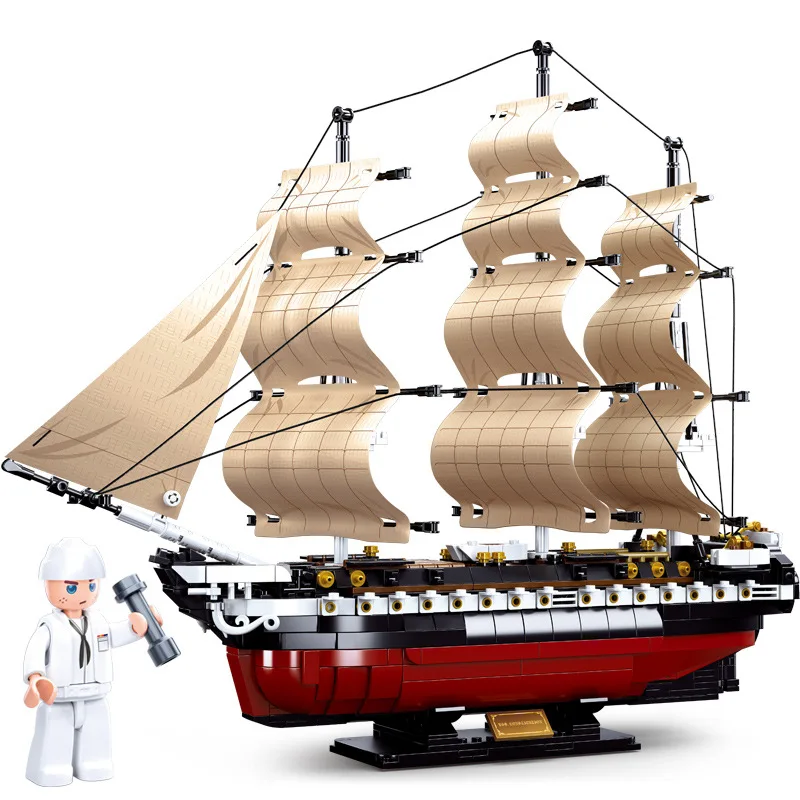

1118Pcs SLuban 0836 Constitution Sailing Frigate Smooth Sailing Sailing Model Creative Assembly Building Blocks Toy Gifts