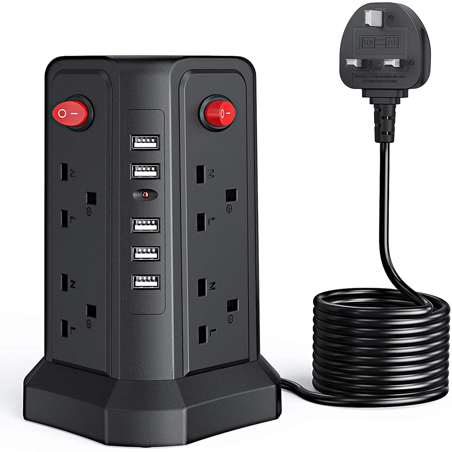 

Surge Protection Electrical outlets Short Circuit Socket 5 USB Ports 8 Way Outlets Tower for TV PC Laptops iPhones Tablets