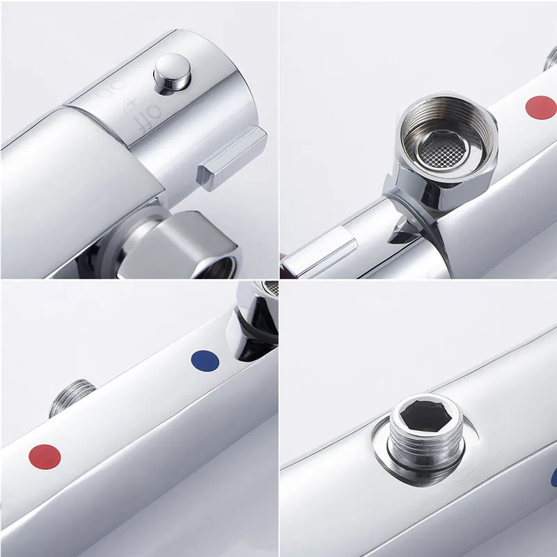 Thermostatic Shower Mixer Brass Black Wall Mounted Dual Handle Bathroom Thermostatic Shower Mixer Valve Tap Bathroom Accessories