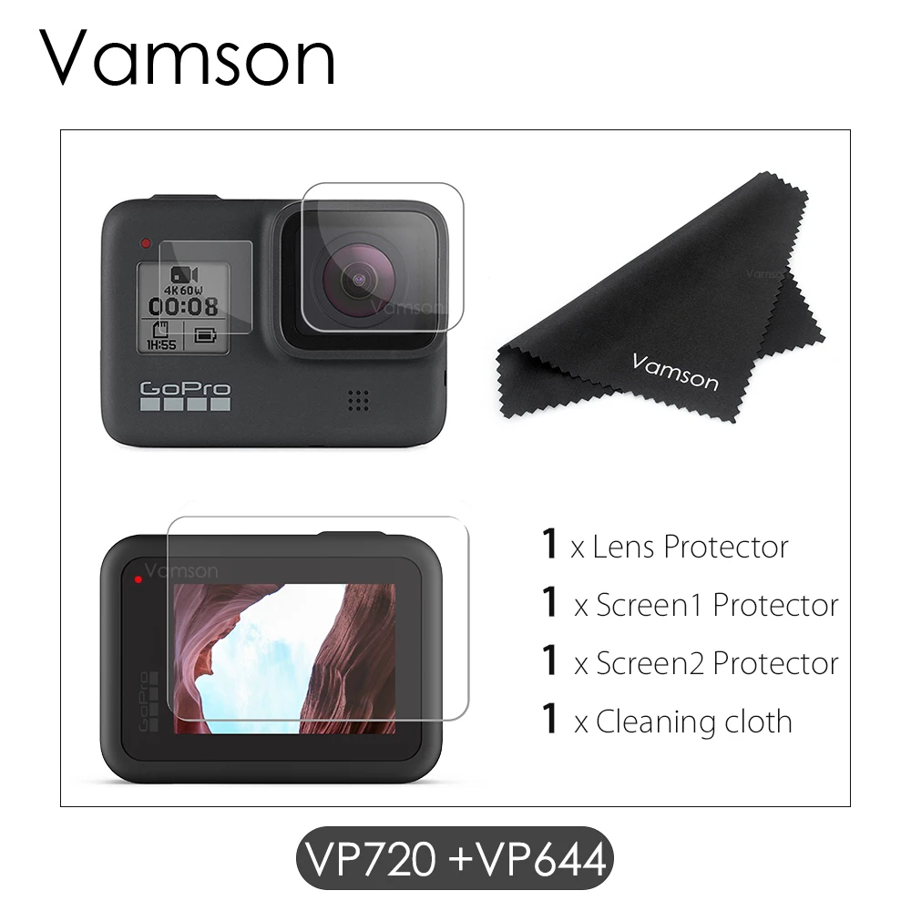 VP720-VP644 Vamson для Gopro Hero 8 черная защитная пленка из закаленного стекла для экшен-камеры 9 шт. для Go pro 8 camera VP720 - Цвет: VP720-VP644