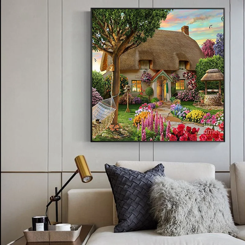 Пейзаж коттедж 5D Сделай Сам Алмазная краска полностью квадратные алмазные