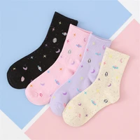 women socks stars moon creative fun fashion trend japanese harejuku cotton socks for ladies novelty middle cute sock