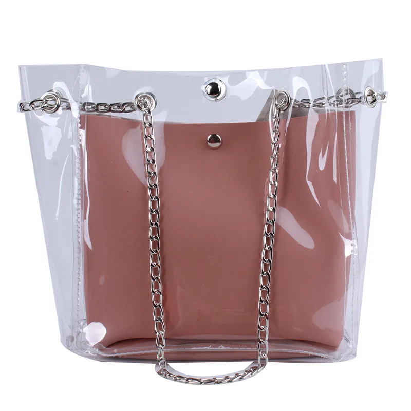 

New Korean Small Fresh Solid Color Handbag Clear Jelly Female Bag Shoulder Messenger Bag Transparent Beach Bag For Women