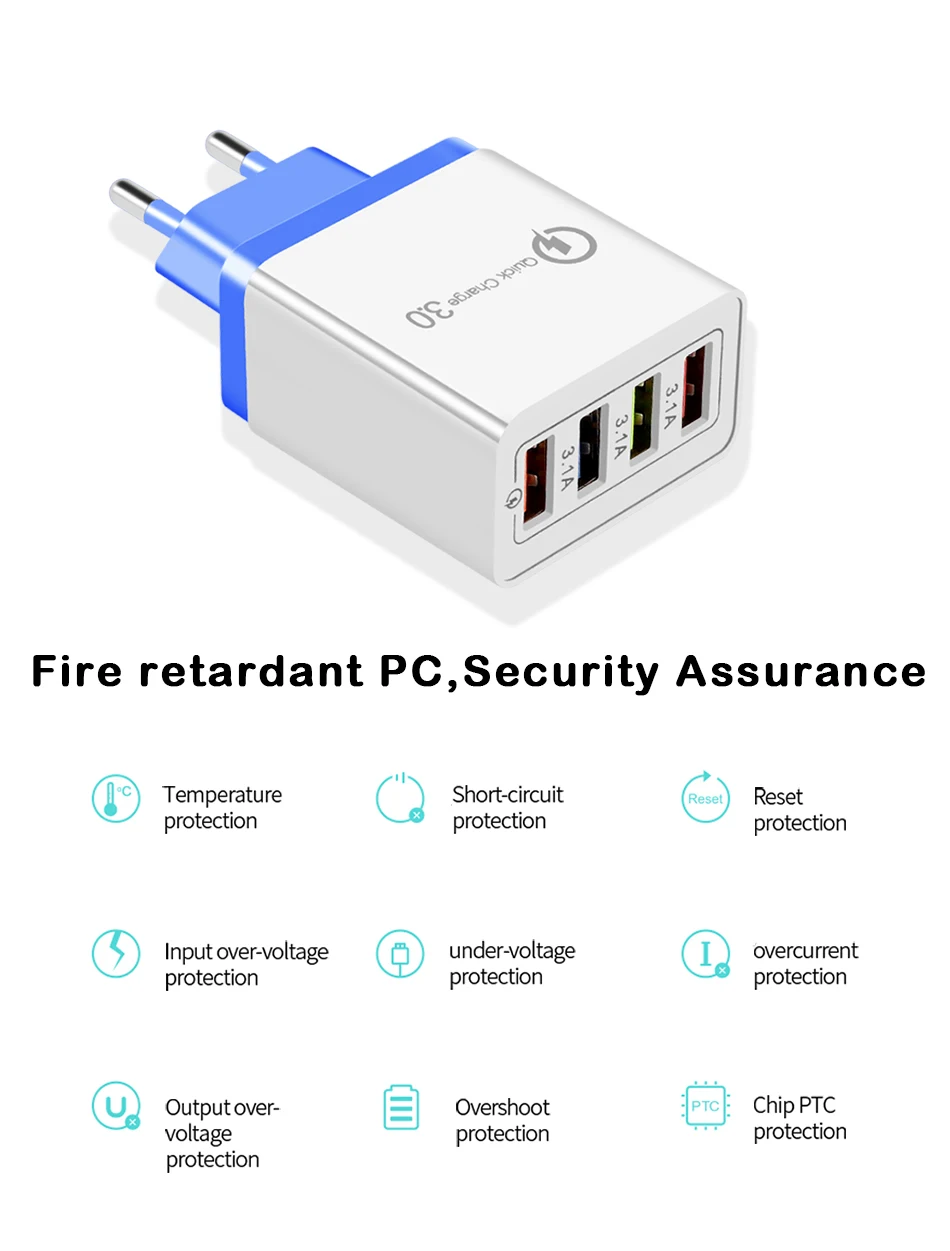 CinkeyPro зарядное устройство с 4 портами USB для Samsung/iPhone/Huawei стены мобильного телефона 5 V/3.5A Универсальный адаптер быстрой зарядки