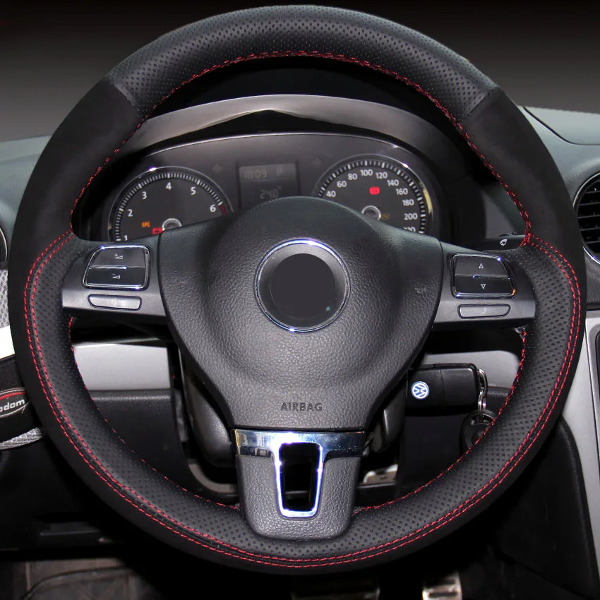 

DIY For VW Tiguan L LAVIDA Gran Lavida Touran Santana Bora Jetta Steering wheel cover Soft Breathable leather Hand stitch grips