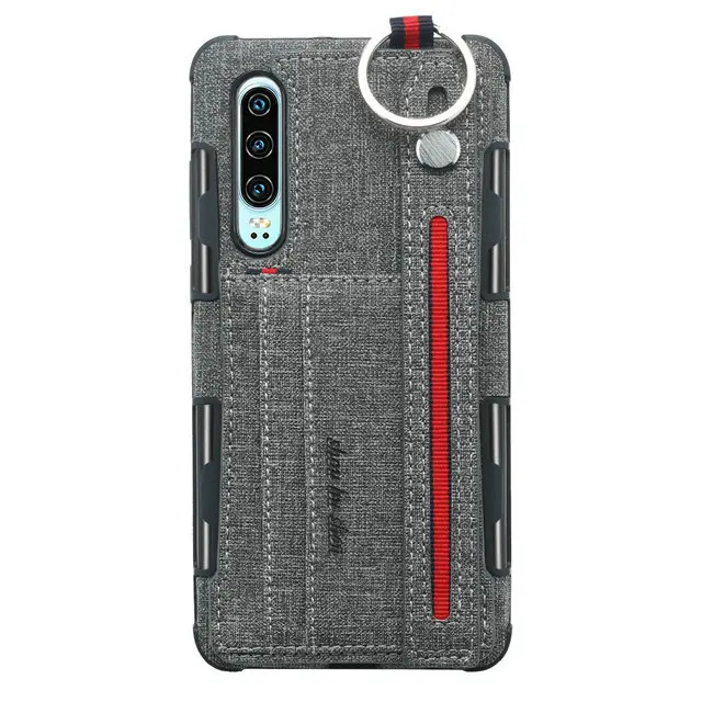 Серый Металлическое кольцо держатель для huawei P30 Lite чехол Funda huawei P30 Pro Чехол карточка из ткани слот задняя крышка huawei P20 Lite чехол 20 P 30 Pro - Цвет: Серый