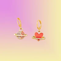 new ins creative oil drop planet love earrings trendy simple red heart planet dangle earrings for women girls fashion jewelry