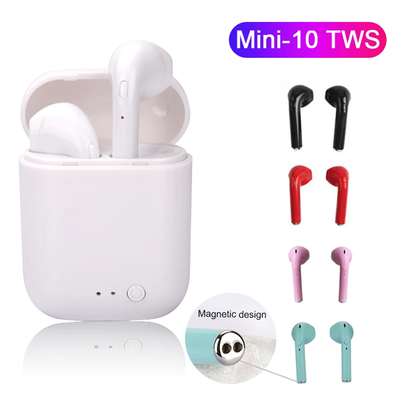 Набор из 10 мини-наушников TWS в черном цвете с Bluetooth 5.0, спортивной насадкой и микрофоном в зарядном коробке для Xiaomi.