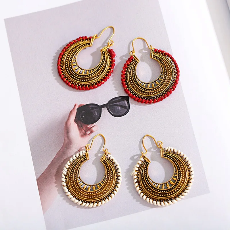 Античное золото ручной работы Круглый Резной индийский Jhumki Jhumka серьги Непал для