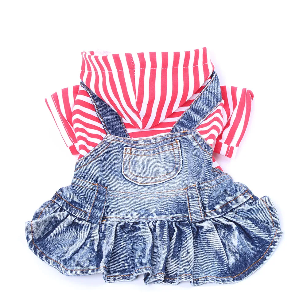 Red Striped Джинсовое платье для собак, пальто в полоску и с карманами для домашних животных, джинсовая куртка для девочек, собак, кошек, маленьких, средних и больших размеров - Цвет: Red Striped