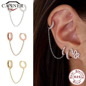 Женские серебряные сережки-гвоздики CANNER, сережки с цепочкой из настоящего серебра 925 пробы