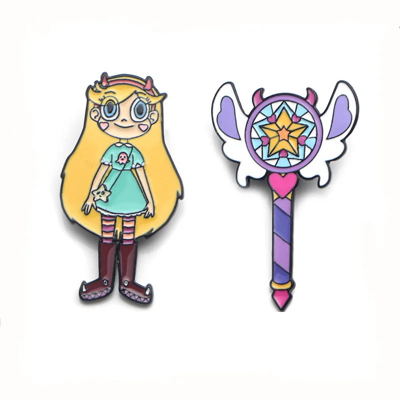 Star butterfly Magic Stick Wand cute Zinc alloy pins badges para shirt bag clothes cap backpack shoes brooches for women E0355