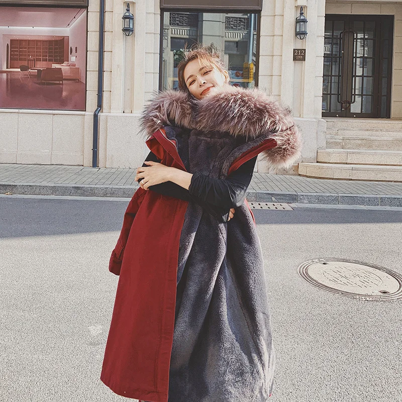 В наличии! Утолщенная длинная парка из 2021 кроличьего меха | Женская одежда