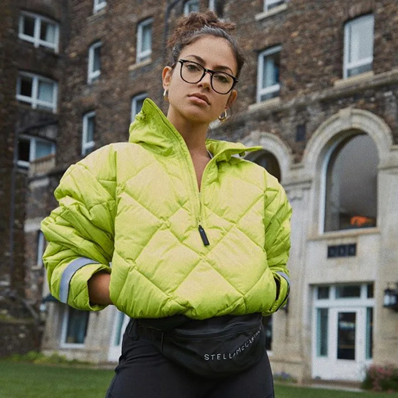 BOOFEENAA женские пальто и куртки зимняя одежда неоновая зеленая стеганая куртка-пуховик на подкладке с пупырышками полосатый каждодневный свободный парка C87-BD43
