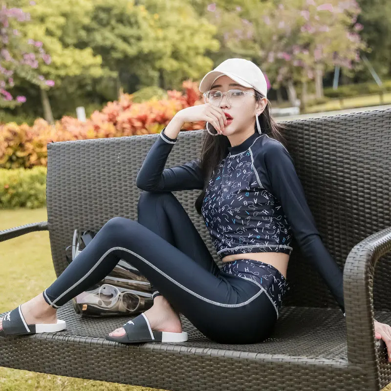 3 шт./компл. купальники с Длинными Рукавами Rashguard женское танкини укороченный топ