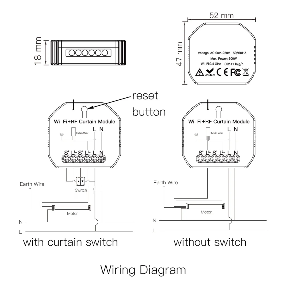 

Smart Home WiFi RF Smart Curtain Module Switch with Remote for Electric Roller Shutter Tuya Smart Life Google Home Alexa