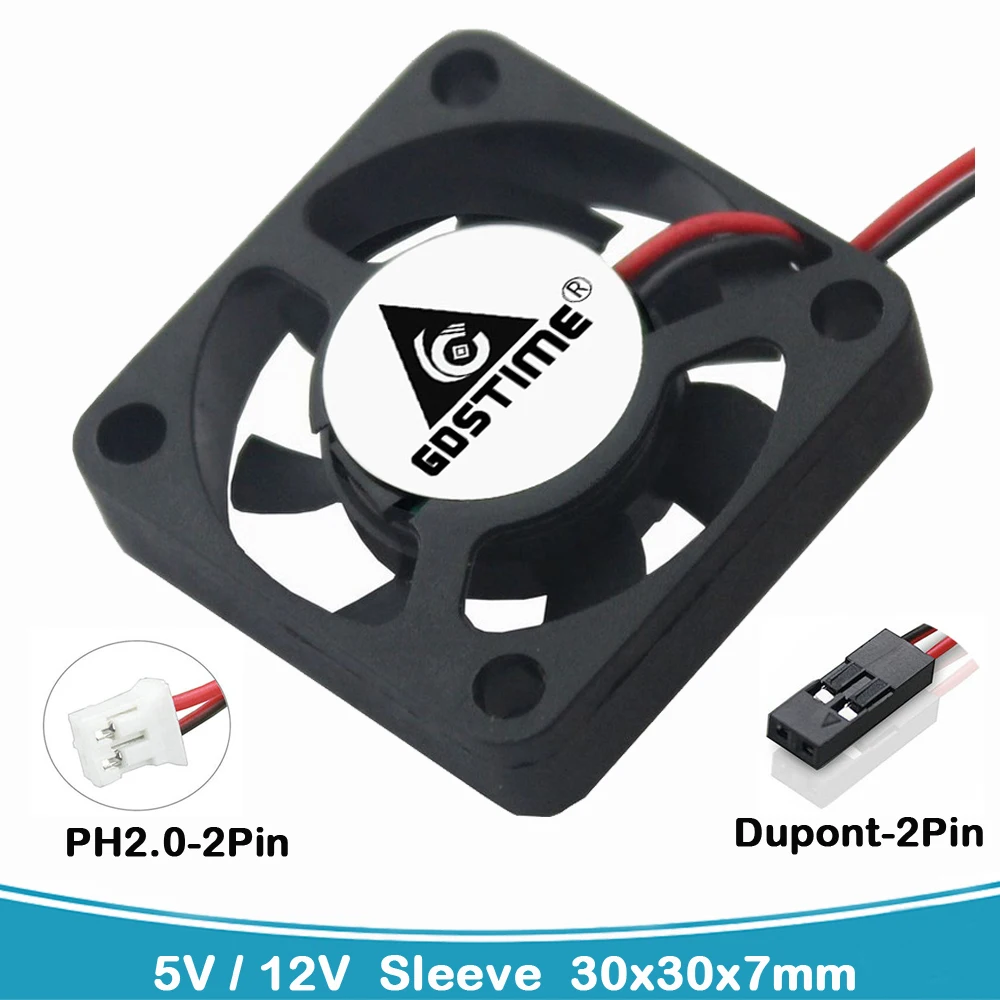 

2pcs Gdstime 30x30x7mm DC Fan 12V 5V 3cm 30mm Cooler 3007 2Pin PH2.0 Dupont Connector DC Brushless Mini Cooler Cooling Fan