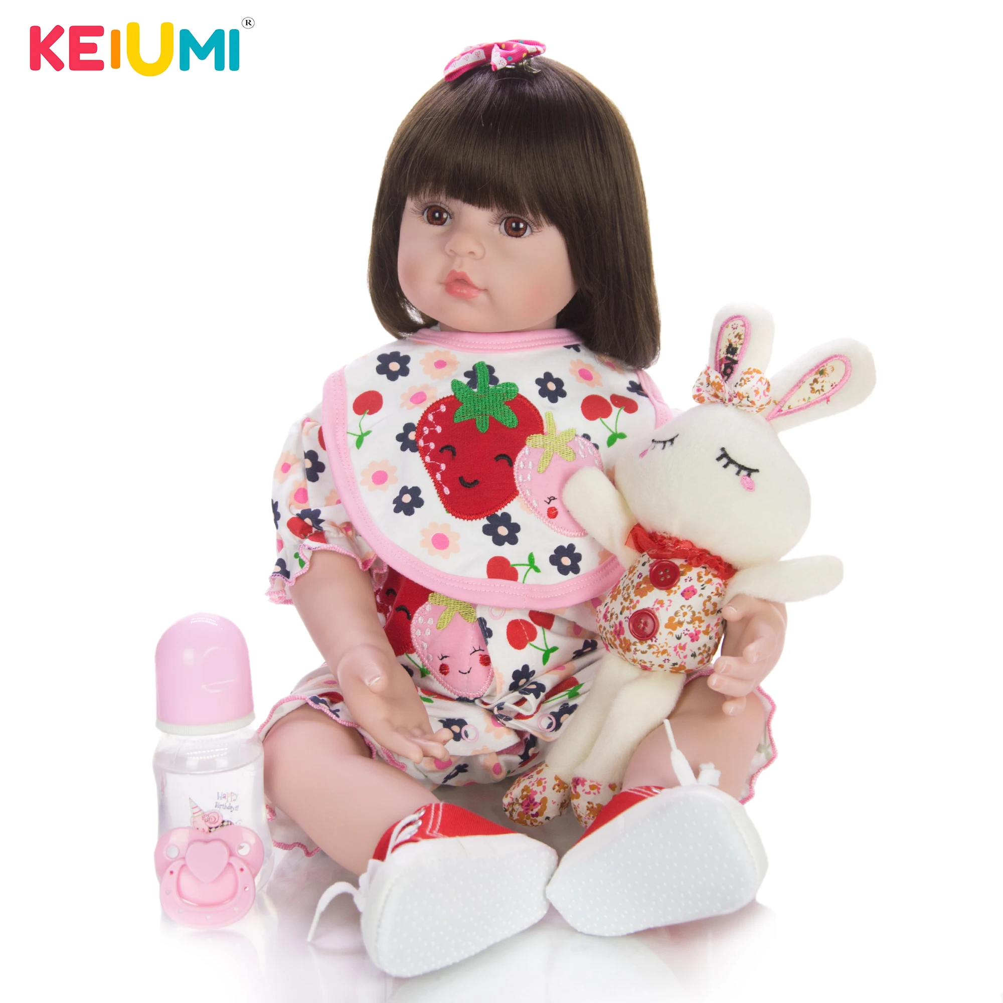 Силиконовая кукла KEIUMI с милой клубникой 24 дюйма Кукла Реборн для младенцев