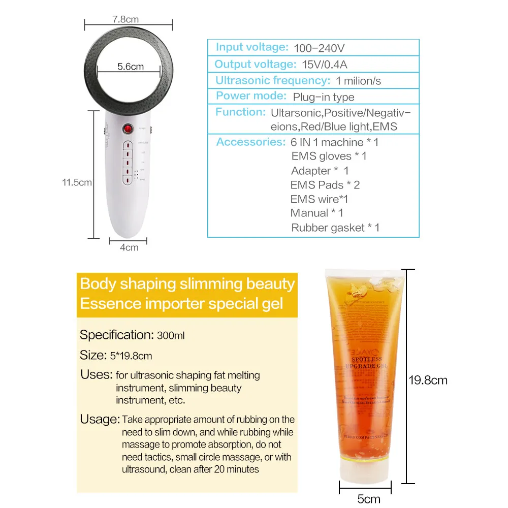 Koop 6 In 1 Ultrasone Cavitatie Machine Met Afslankende Crème Body Afslanken Massager Facial Massage Apparaat Infrarood Anti-Cellulitis