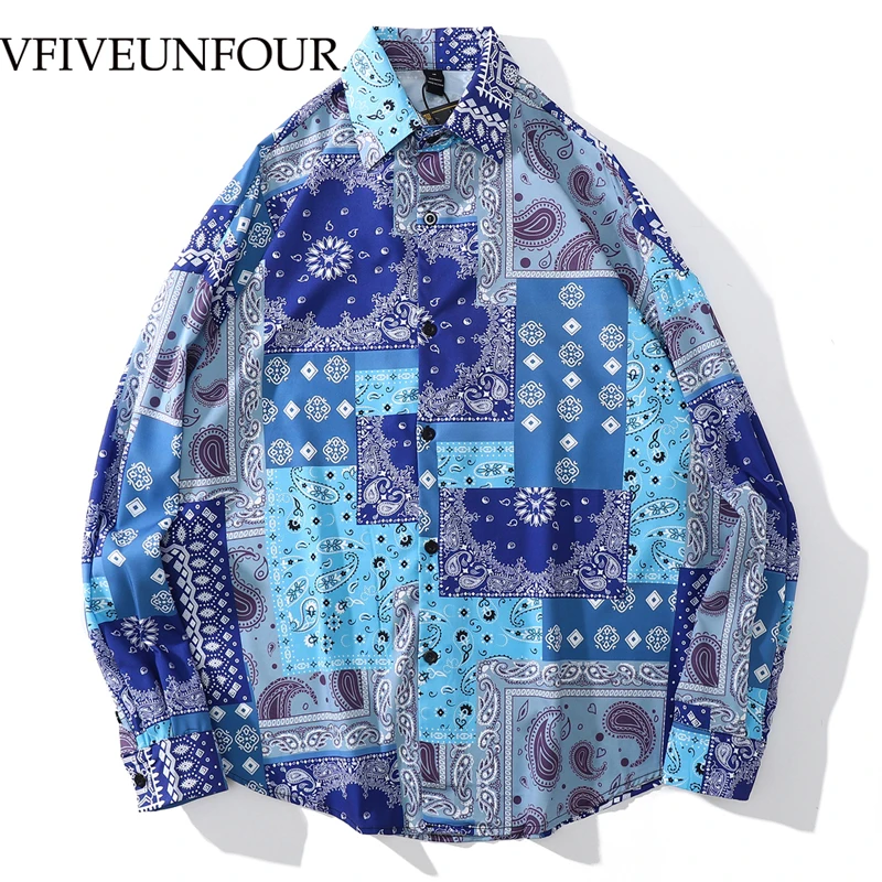 

Длинная рубашка VFIVE UNFOUR, винтажная бандана в стиле хип-хоп, с принтом кешью, с узором пейсли, модные повседневные свободные топы на пуговицах
