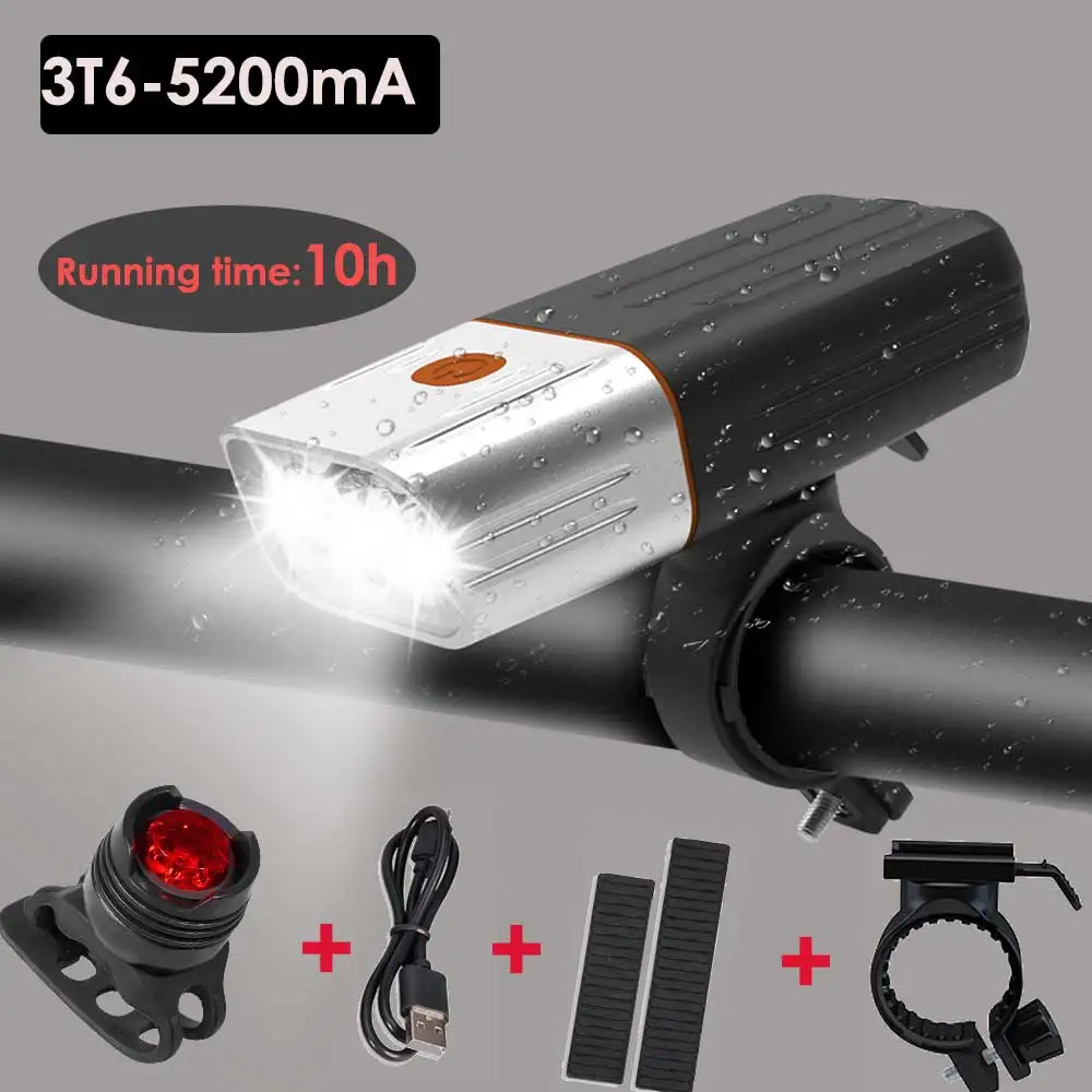 3T6-5200-rearlight 20000 люмен 3* L2/T6 светодиодный велосипедный светильник 5200 мАч Мощный светодиодный головной светильник USB Перезаряжаемый велосипедный светильник MTB Аксессуары для велосипеда - Цвет: 3T6-5200-rearlight