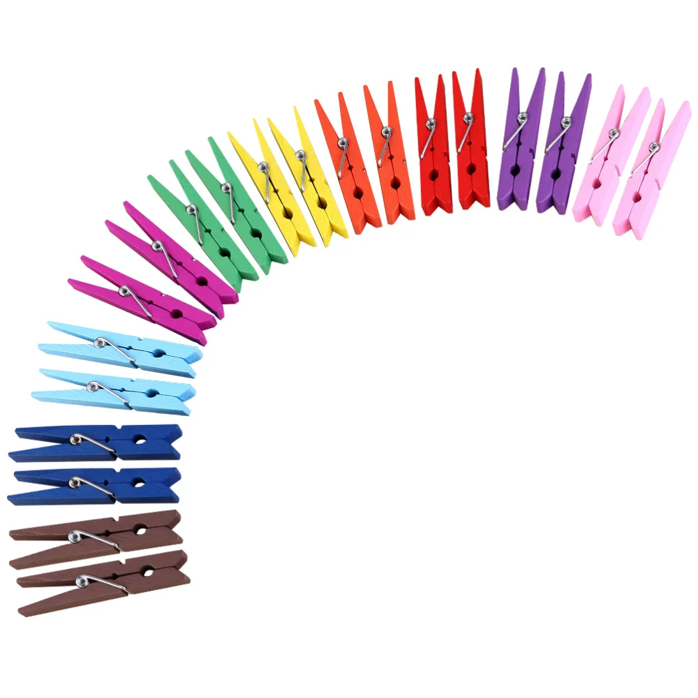 

OUNONA 40pcs Durable 2.9 Inch Wooden Clothespins Clothes Pegs (Random Color)