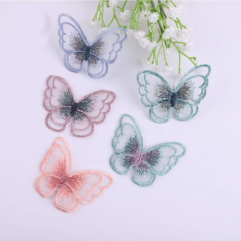 

5Pcs/lot Embroidery Organza 6cm Double-layer Butterfly Patch DIY Headwear Hairpin Jewelry Garment Accessories