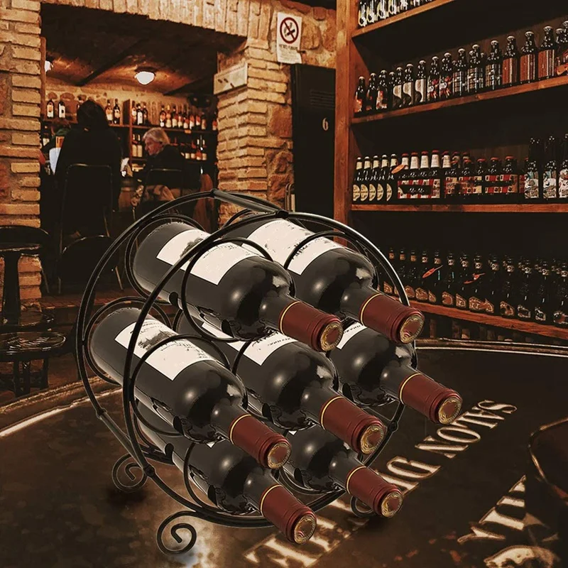

7-Bottle Free Standing Wine Rack Countertop Wine Bottle Holder Liquor Storage Stands for Kitchen, Cabinets,Pantry, Metal