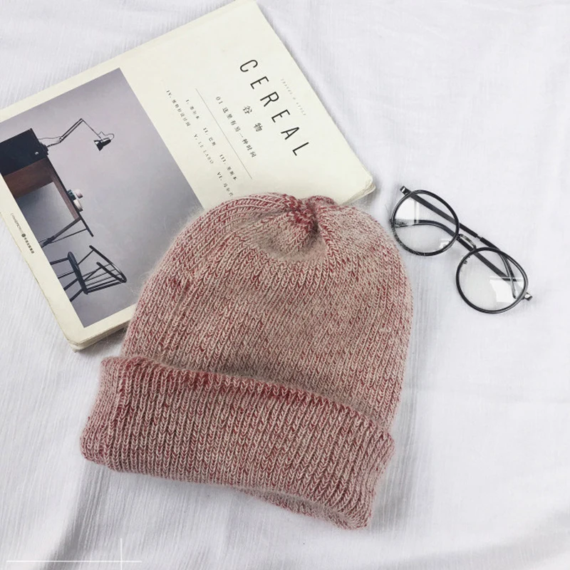 

Winter Hats For Women Beanie Hat Rabbit Fur Woman Hat Winter Beanies For Ladies Knitted Hat Cashmere Autumn Solid Bonnet