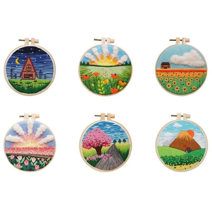 

Mini Embroidery Kit for Beginners Landscape Embroidery Starter Kits DIY Embroidery Patterns Craft Kit English Description