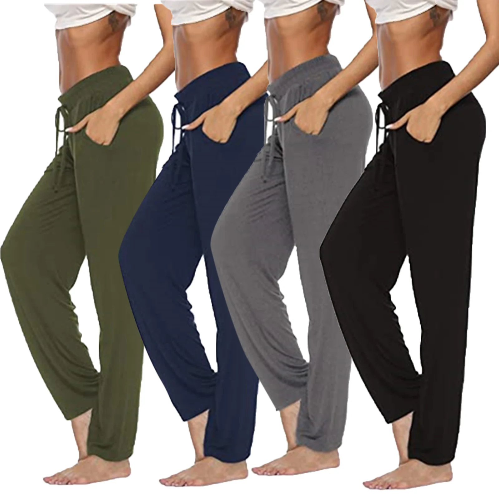 

Women Casual Loose Style Pants for Sports, Solid Color Elastic Waist Sweatpants, Black/ Navy/ Grey/ Green