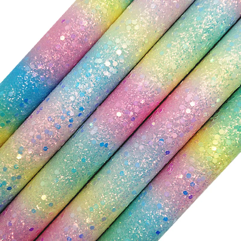 Пастельные цвета радужная блестящая кожа искусственная ткань винил с фетровой